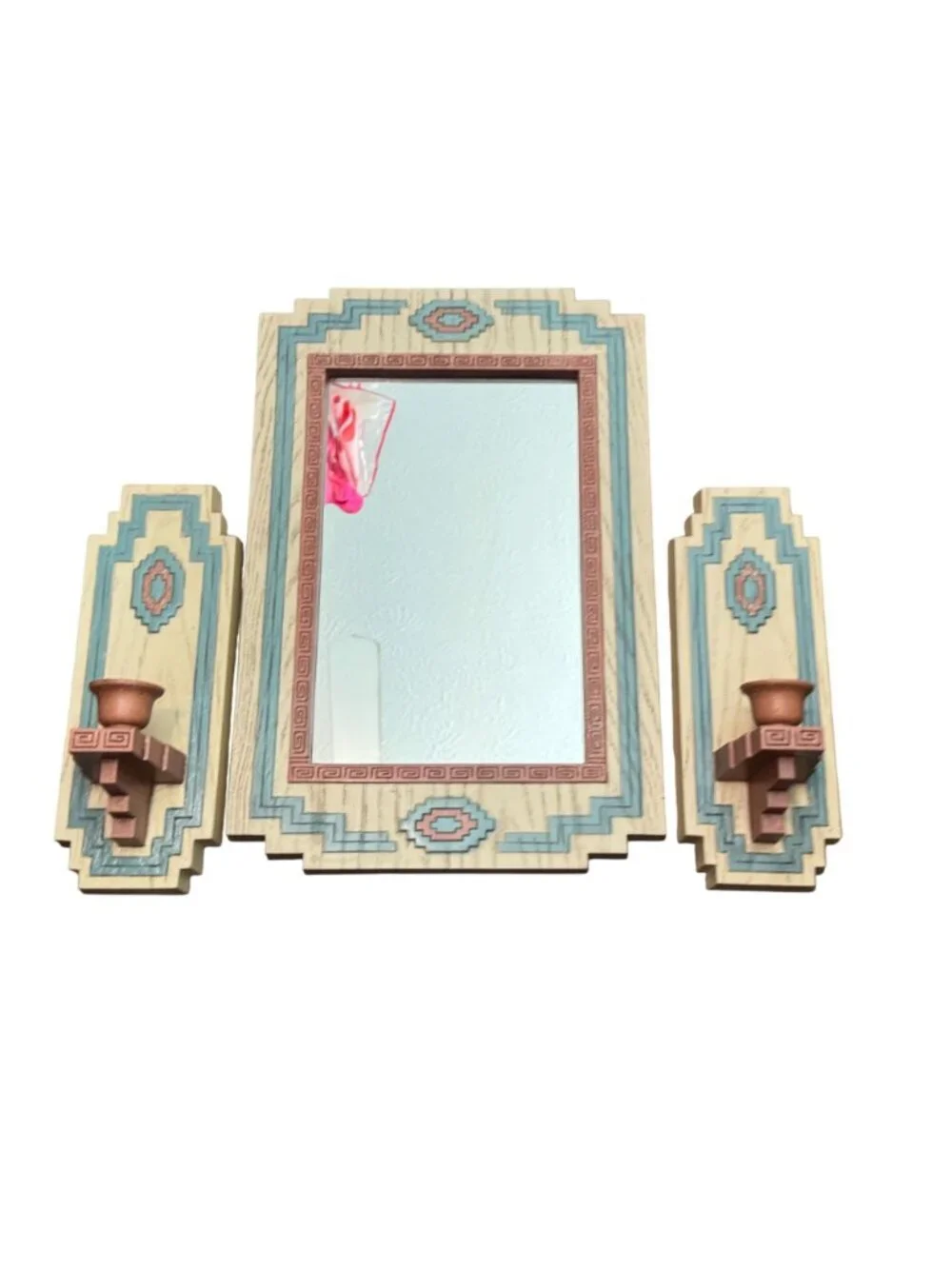 Southwestern Wall Mirror & Candle Holders Set By Burwood Products Co